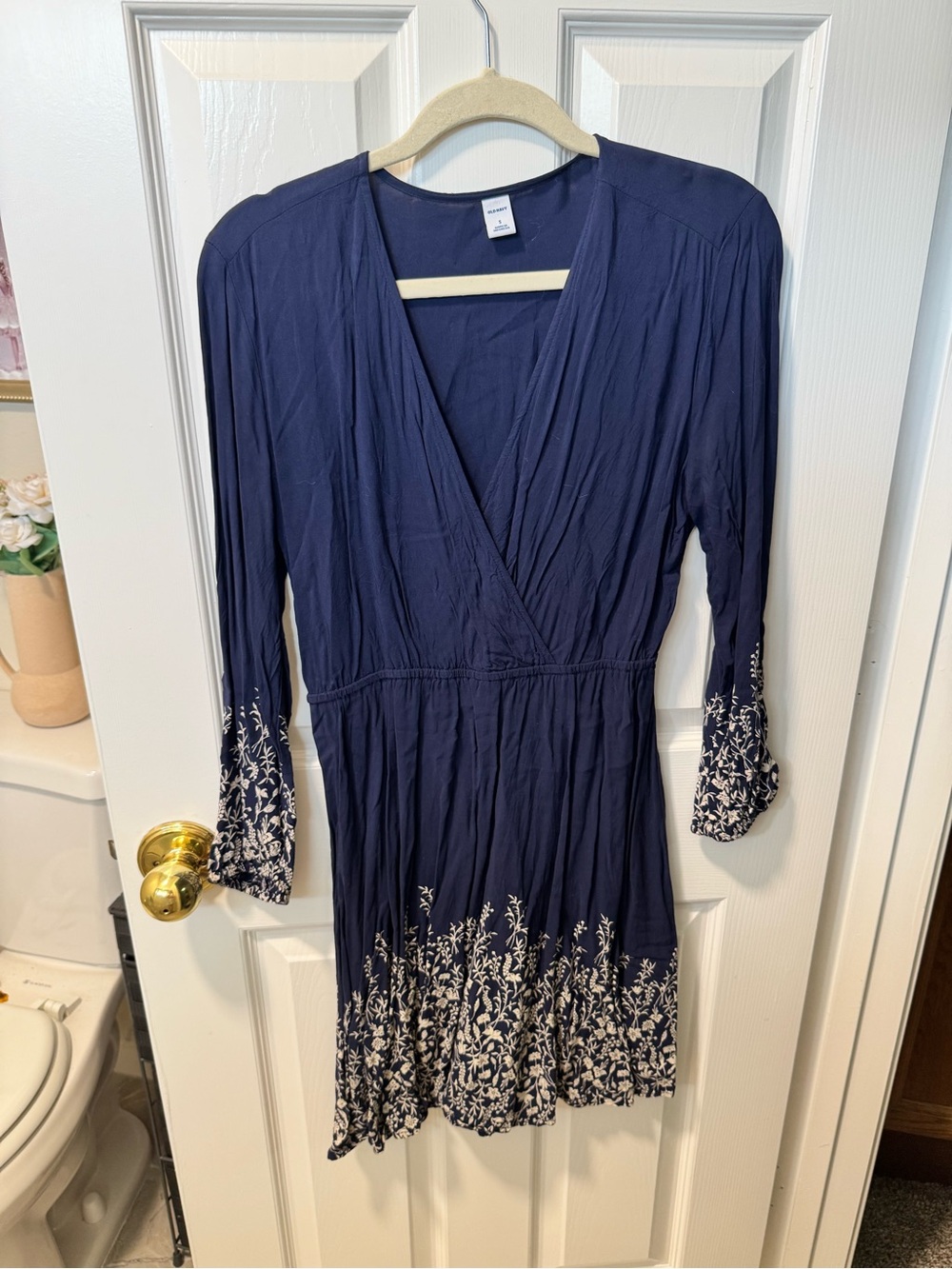 Old Navy Navy Blue Floral Border Wrap Dress